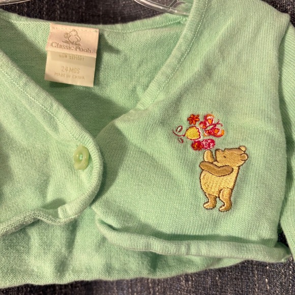 Vintage Mint‎ Green Winnie the Pooh Disney Embroidered Cardigan (Girls 24M) - Picture 2 of 6